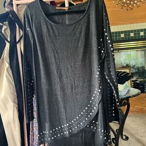 Black/gray Long Sleeve Top with Silver Studs